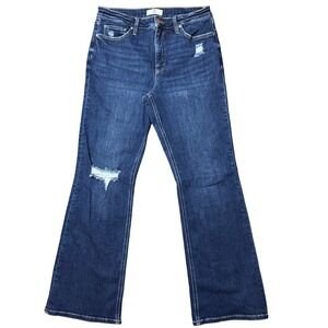 RFM Los Angeles Womens High Rise Distressed Flare Jeans Dark Wash Size 15/32